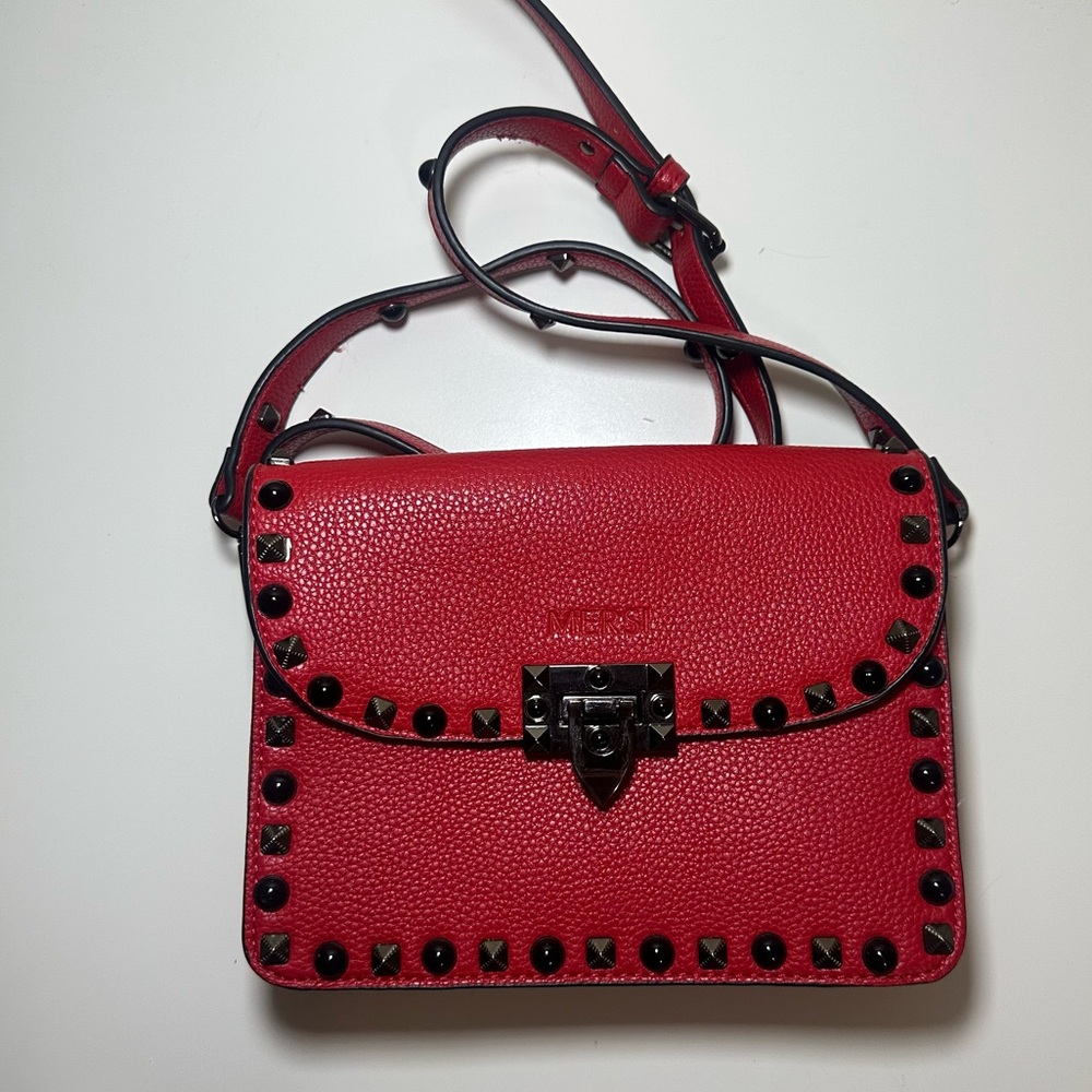 Stylish Red Studded Crossbody Bag